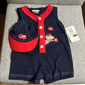 Navy and Red Baby Outfit with Cap